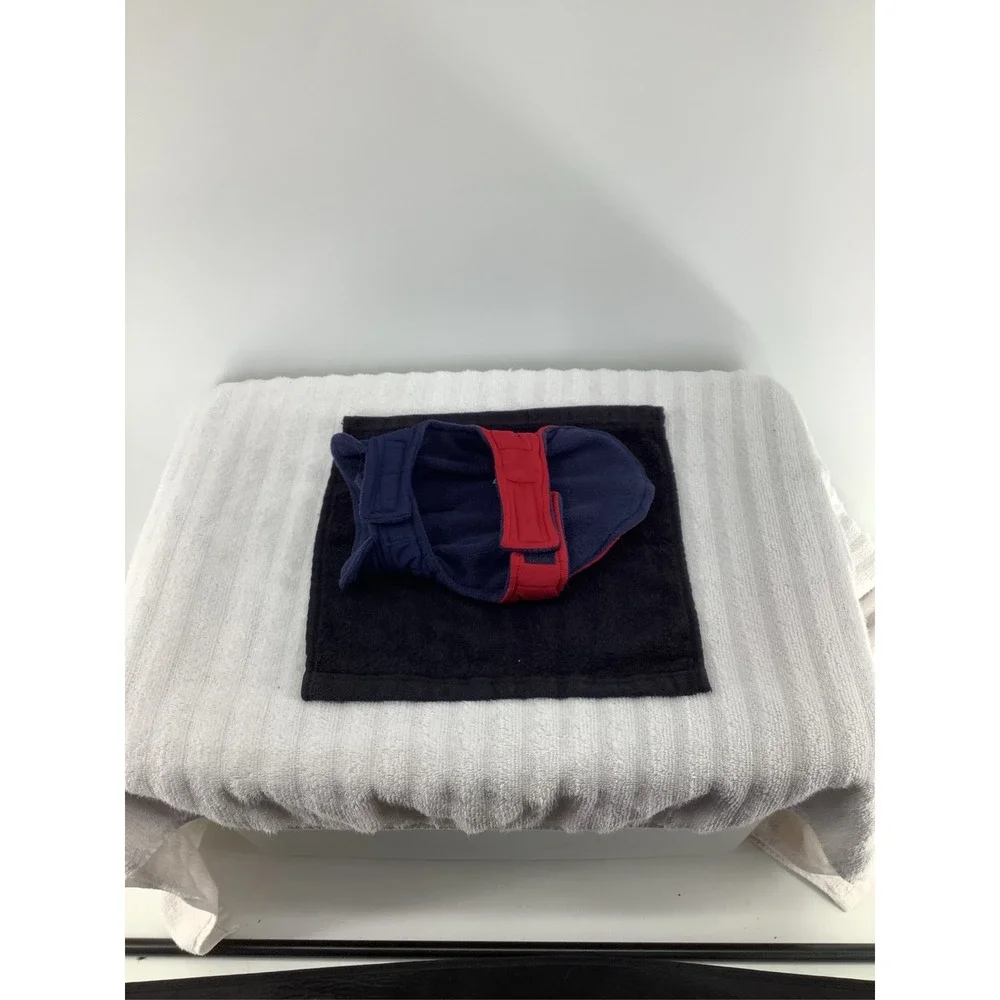 Navy Blue Red Quilted Dog Vest Fleece Lined Small Pet Puffer Jacket Leash Hole